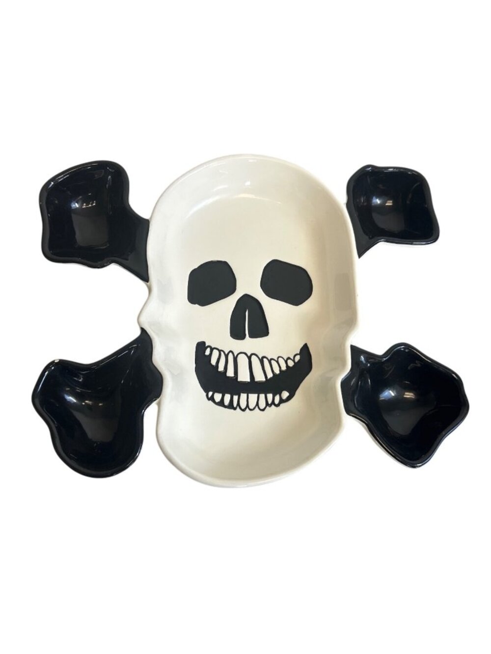 Skull Crossbones Ceramic Snack Tray Serving Candy Dish Halloween Black White